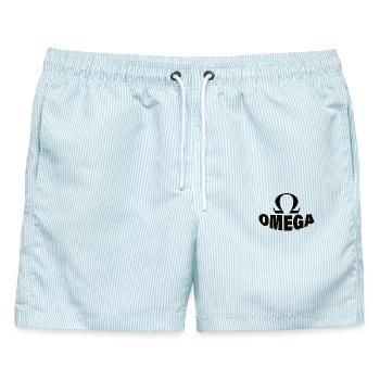 OMEGA - Männer Badeshorts - hellblau gestreift - Vorne - AI Model Male 178 light (178cm)