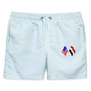 Flagge der USA und Flagge des Irak - Männer Badeshorts - hellblau gestreift - Vorne - AI Model Male 178 light (178cm)