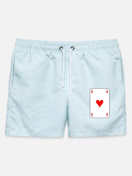 Spielkarte Herz-Ass - Männer Badeshorts - hellblau gestreift
