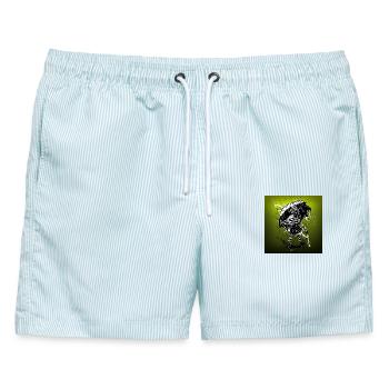 school's out for war - Männer Badeshorts - hellblau gestreift - Vorne - AI Model Male 178 light (178cm)