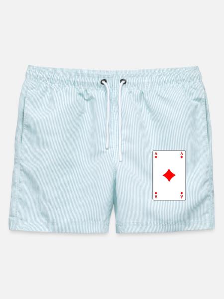 Karo-Ass Spielkarte - Männer Badeshorts - hellblau gestreift