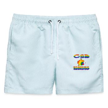 CSD Hamburg Christopher Street Day - Männer Badeshorts - hellblau gestreift - Vorne - AI Model Male 178 light (178cm)