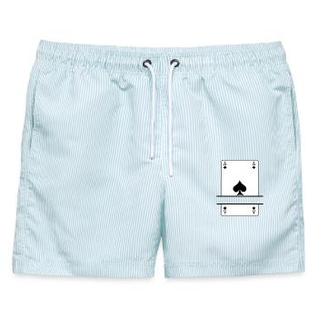 Spielkarte Pik-Ass mit Bannerplatz - Männer Badeshorts - hellblau gestreift - Vorne - AI Model Male 178 light (178cm)