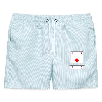 Spielkarten-Ass aus Karo mit Bannerplatz - Männer Badeshorts - hellblau gestreift - Vorne - AI Model Male 178 light (178cm)