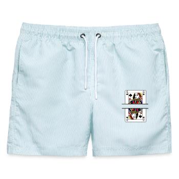 Spielkarten-Pik-Dame mit Bannerplatz - Männer Badeshorts - hellblau gestreift - Vorne - AI Model Male 178 light (178cm)