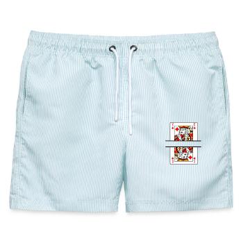 Spielkartenkönig der Karos mit Bannerplatz - Männer Badeshorts - hellblau gestreift - Vorne - AI Model Male 178 light (178cm)