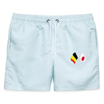 Flagge Belgien, Flagge Japan - Männer Badeshorts - hellblau gestreift - Vorne - AI Model Male 178 light (178cm)