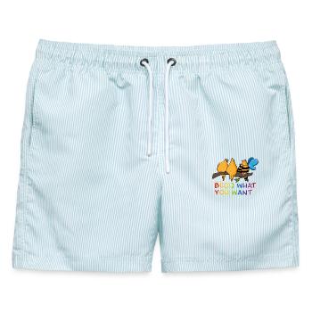 Buntes LGBTQ Print, Pride - Männer Badeshorts - hellblau gestreift - Vorne - AI Model Male 178 light (178cm)