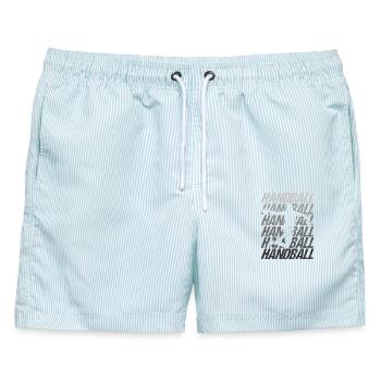 Handball Handballspieler Wurf - Männer Badeshorts - hellblau gestreift - Vorne - AI Model Male 178 light (178cm)