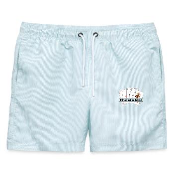 Fünffaches Textbanner - Männer Badeshorts - hellblau gestreift - Vorne - AI Model Male 178 light (178cm)