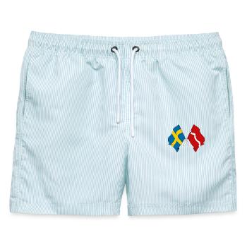 Schweden-Flagge, Lettland-Flagge - Männer Badeshorts - hellblau gestreift - Vorne - AI Model Male 178 light (178cm)