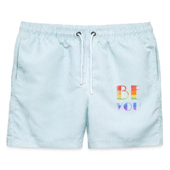 Be You Regenbogen Pinselkunst - Männer Badeshorts - hellblau gestreift - Vorne - AI Model Male 178 light (178cm)