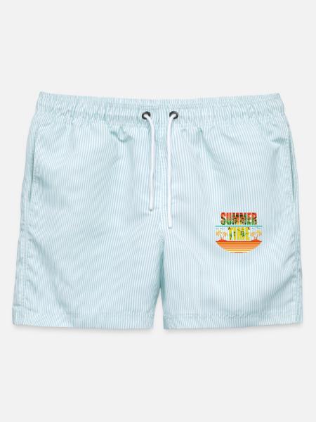 Summer Time Palmeninseln und Möwen - Männer Badeshorts - hellblau gestreift