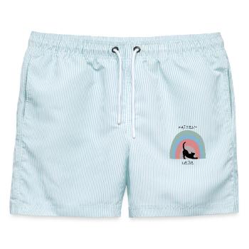 Katzenliebe - Männer Badeshorts - hellblau gestreift - Vorne - AI Model Male 178 light (178cm)