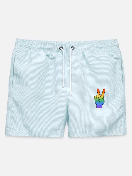 Regenbogen Peace Zeichen - Männer Badeshorts - hellblau gestreift
