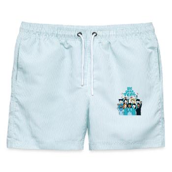 We Wear Teal – Bewusstsein für sexuelle Belästigung - Männer Badeshorts - hellblau gestreift - Vorne - AI Model Male 178 light (178cm)
