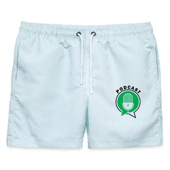 Podcast Mikrofon Sprechblasen - Männer Badeshorts - hellblau gestreift - Vorne - AI Model Male 178 light (178cm)