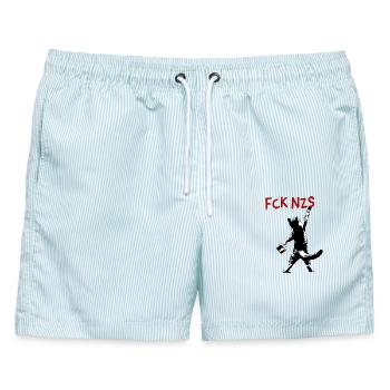 FCK NZS Katze gegen Rassismus Streetart Stil - Männer Badeshorts - hellblau gestreift - Vorne - AI Model Male 178 light (178cm)
