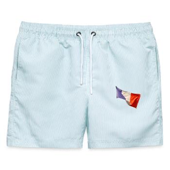 Blau Weiß Rot Flaggenlook - Männer Badeshorts - hellblau gestreift - Vorne - AI Model Male 178 light (178cm)