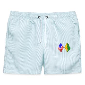 Flagge USA und Flagge Französisch-Guayana - Männer Badeshorts - hellblau gestreift - Vorne - AI Model Male 178 light (178cm)