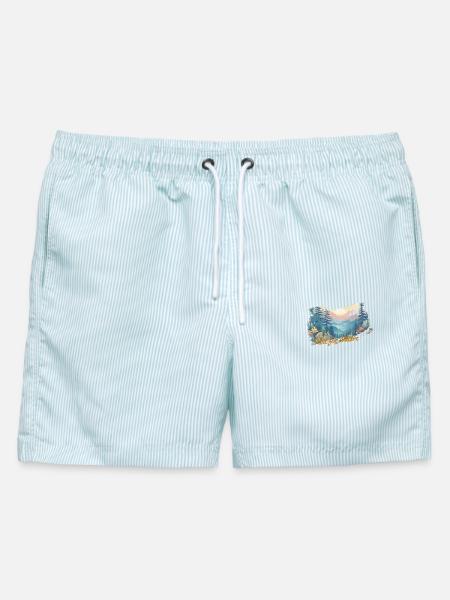 Rise for Nature - Wald mit Sonnenaufgang - Männer Badeshorts - hellblau gestreift