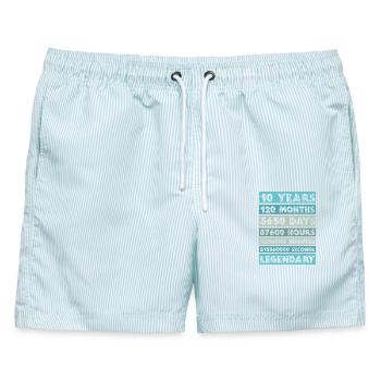 10 Jahre - Jubiläum, Firma, Geburtstag, Hochzeit - Männer Badeshorts - hellblau gestreift - Vorne - AI Model Male 178 light (178cm)