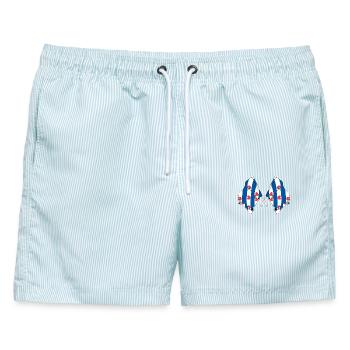 Zwei Flaggen der Provinz Friesland - Männer Badeshorts - hellblau gestreift - Vorne - AI Model Male 178 light (178cm)
