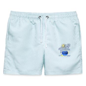Vase mit Zitronen - Männer Badeshorts - hellblau gestreift - Vorne - AI Model Male 178 light (178cm)
