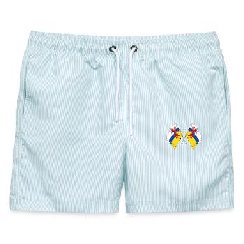 Zwei Flaggen der Provinz Limburg - Männer Badeshorts - hellblau gestreift - Vorne - AI Model Male 178 light (178cm)