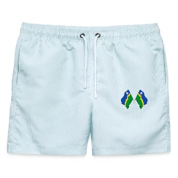 Zwei Flaggen der Provinz Flevoland - Männer Badeshorts - hellblau gestreift - Vorne - AI Model Male 178 light (178cm)