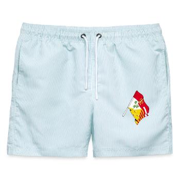 Flagge der Provinz Lüttich, Belgien - Männer Badeshorts - hellblau gestreift - Vorne - AI Model Male 178 light (178cm)