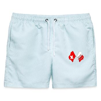 Schweizer Flagge und Walliser Flagge - Männer Badeshorts - hellblau gestreift - Vorne - AI Model Male 178 light (178cm)