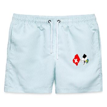 Schweiz-Flagge und Bündner Flagge - Männer Badeshorts - hellblau gestreift - Vorne - AI Model Male 178 light (178cm)