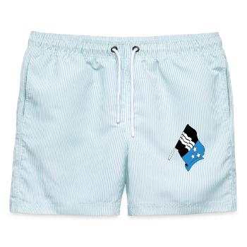 Flagge Aargau Schweiz - Männer Badeshorts - hellblau gestreift - Vorne - AI Model Male 178 light (178cm)