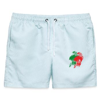 Abstrakt, komplementaer Farben, Pinselstrukturen - Männer Badeshorts - hellblau gestreift - Vorne - AI Model Male 178 light (178cm)