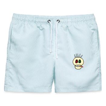 Rauchen ist giftig - Totenkopf Emoticon - Männer Badeshorts - hellblau gestreift - Vorne - AI Model Male 178 light (178cm)