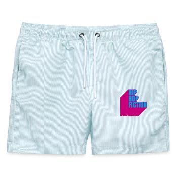 Hip Hop Fiction - Männer Badeshorts - hellblau gestreift - Vorne - AI Model Male 178 light (178cm)