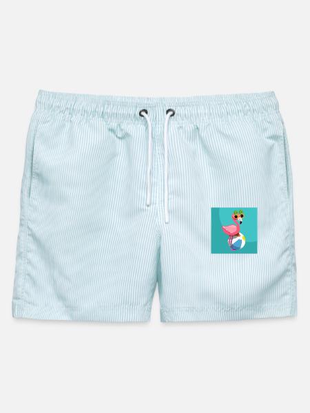 Flamingo, sein Ballon und seine Ananasbrille - Männer Badeshorts - hellblau gestreift