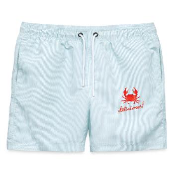 Krabbe, lecker, delikat, Lobster, Krebs, delicious - Männer Badeshorts - hellblau gestreift - Vorne - AI Model Male 178 light (178cm)