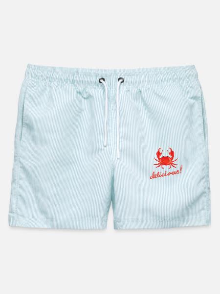Krabbe, lecker, delikat, Lobster, Krebs, delicious - Männer Badeshorts - hellblau gestreift