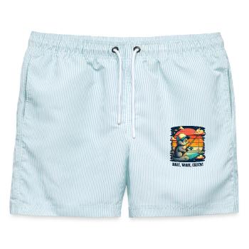 Angeln. Köder, warten, fangen! - Männer Badeshorts - hellblau gestreift - Vorne - AI Model Male 178 light (178cm)