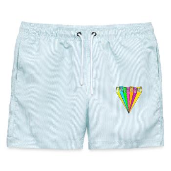 FREIHEIT - Männer Badeshorts - hellblau gestreift - Vorne - AI Model Male 178 light (178cm)