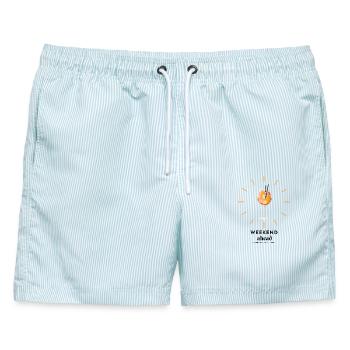 Weekend ahead, weekend mood, Wochenende voraus - Männer Badeshorts - hellblau gestreift - Vorne - AI Model Male 178 light (178cm)