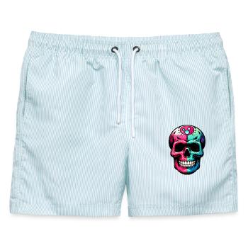 Neon-Totenkopf mit Psychedelic-Muster - Männer Badeshorts - hellblau gestreift - Vorne - AI Model Male 178 light (178cm)