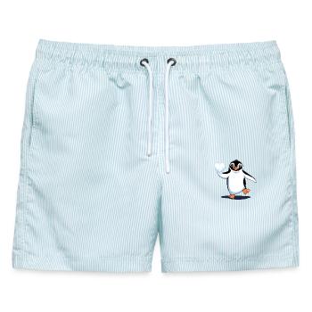 Verliebter Pinguin - Männer Badeshorts - hellblau gestreift - Vorne - AI Model Male 178 light (178cm)