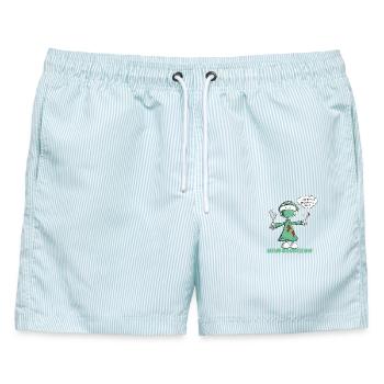 Neurochirurg Spruch Chirurg Strichmännchen Cartoon - Männer Badeshorts - hellblau gestreift - Vorne - AI Model Male 178 light (178cm)