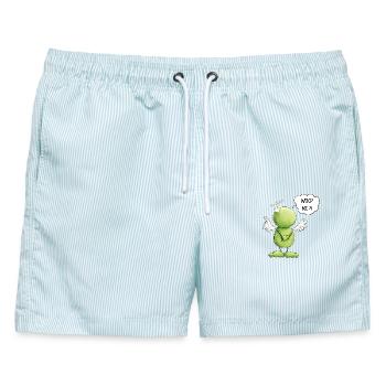 Frosch Engel Unschuld Who Me Spruch - Männer Badeshorts - hellblau gestreift - Vorne - AI Model Male 178 light (178cm)