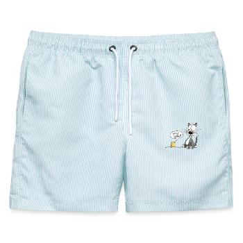 Katze Und Vogel Kommunikation Fremdsprache - Männer Badeshorts - hellblau gestreift - Vorne - AI Model Male 178 light (178cm)
