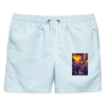 Marokko Dorf - Männer Badeshorts - hellblau gestreift - Vorne - AI Model Male 178 light (178cm)