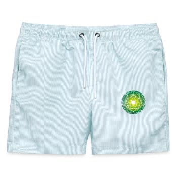 Grünes Mandala mit spirituellem Muster - Männer Badeshorts - hellblau gestreift - Vorne - AI Model Male 178 light (178cm)